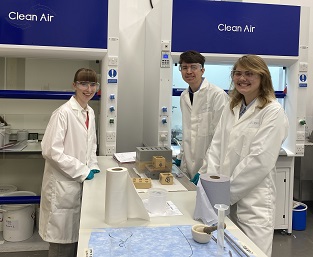 James Mallord,Pippa Baugh and Isobel Sargeant in labs at Lucideon